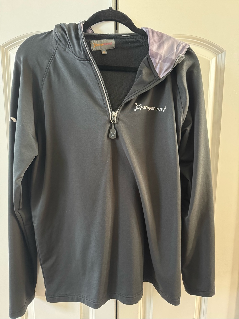 Orangetheory Black Half-Zip Hooded Pullover with Patterned Lining